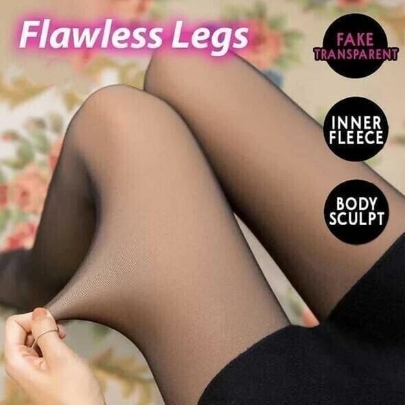 Ongitecoude Flawless Legs Fake Translucent Warm Plush Lined Elastic Tights