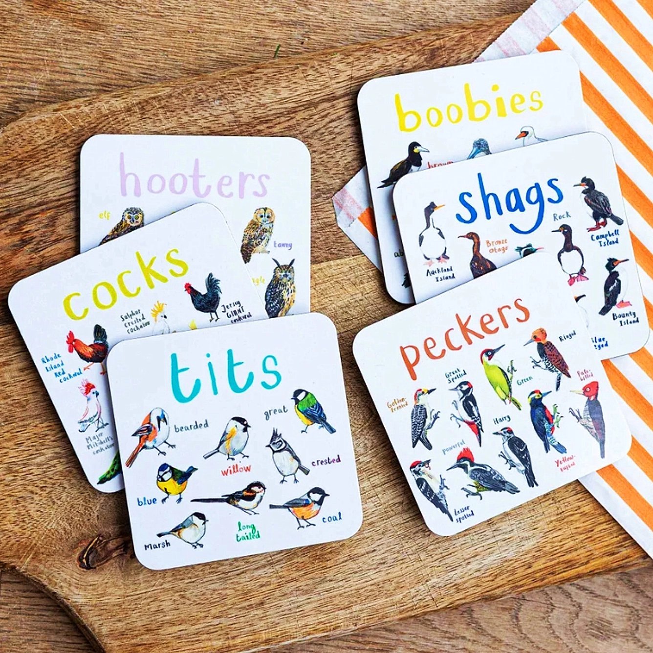 Twoldtime Set of 6 Bird Pun Coasters