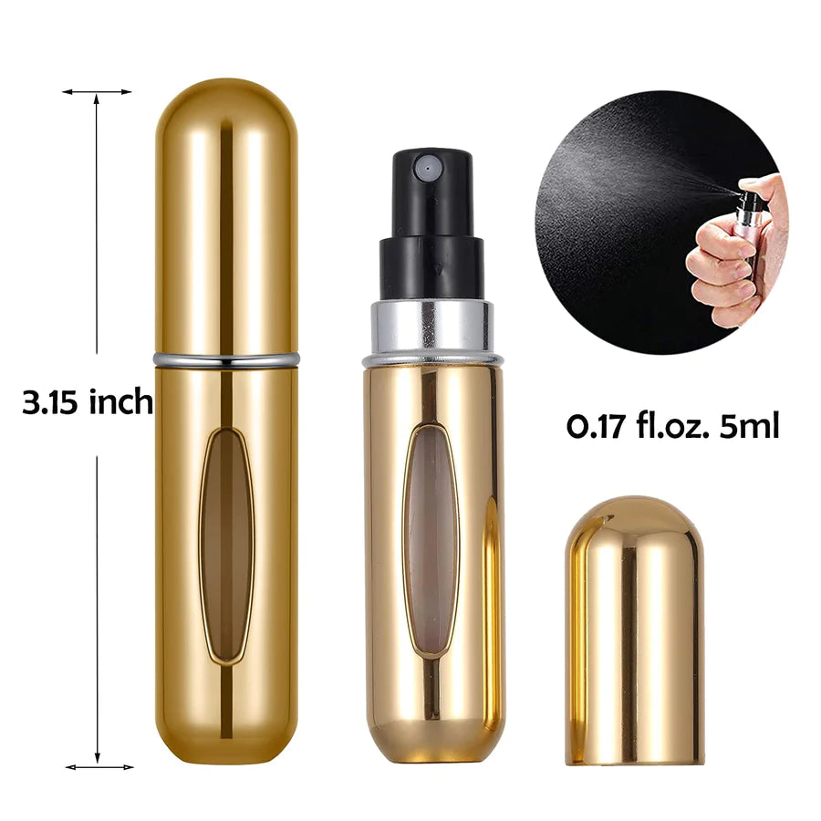 Shiny Gold – 5ml Portable Mini Refillable Perfume Bottle – Travel Spray Atomizer Bottle