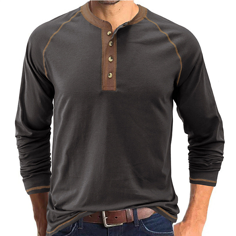 Soft Cotton Fabric Henley Collar T-Shirt