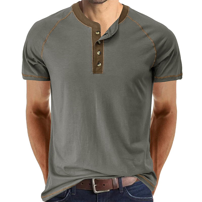 Soft Cotton Fabric Henley Collar T-Shirt