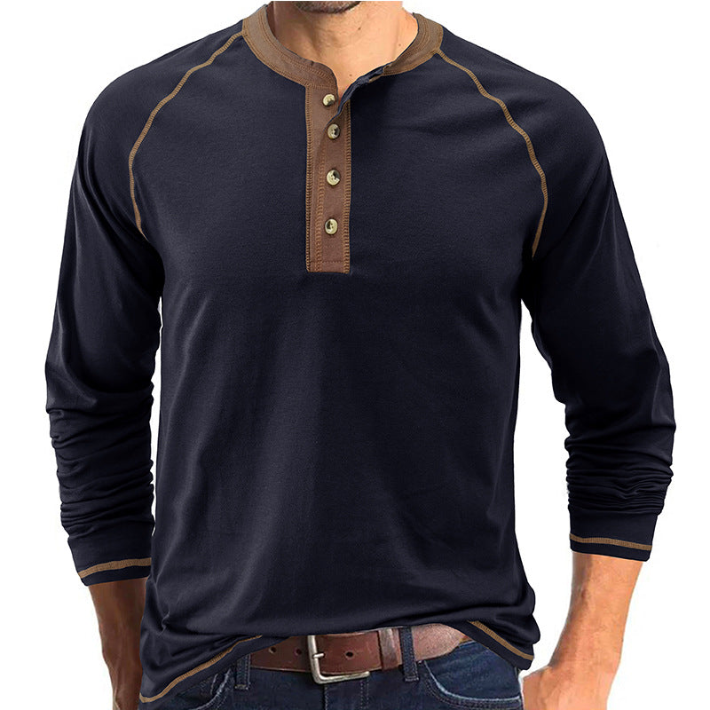 Soft Cotton Fabric Henley Collar T-Shirt