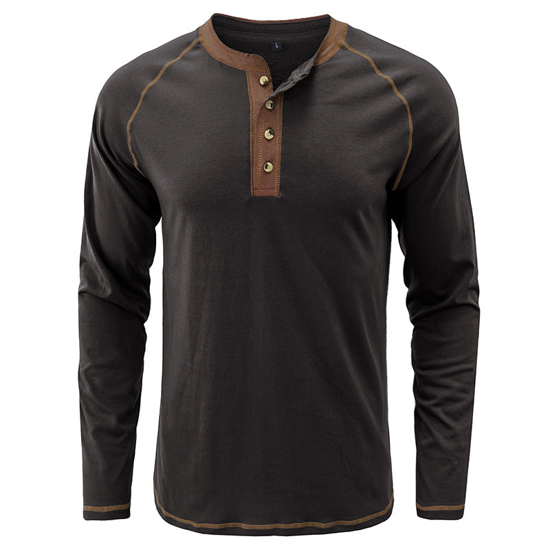 Soft Cotton Fabric Henley Collar T-Shirt