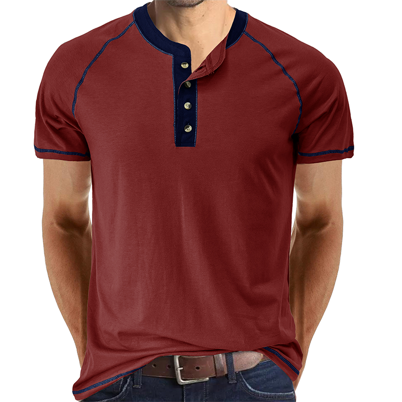 Soft Cotton Fabric Henley Collar T-Shirt