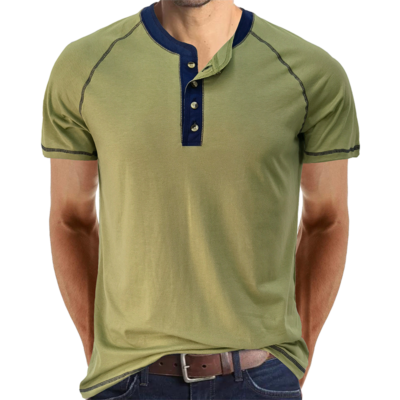 Soft Cotton Fabric Henley Collar T-Shirt