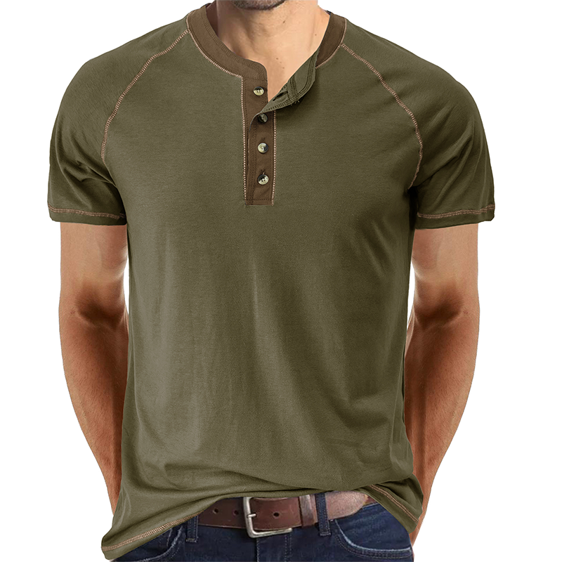 Soft Cotton Fabric Henley Collar T-Shirt