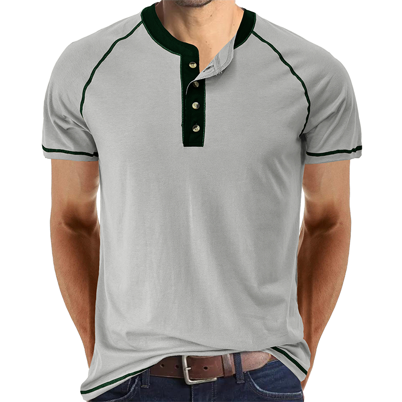 Soft Cotton Fabric Henley Collar T-Shirt