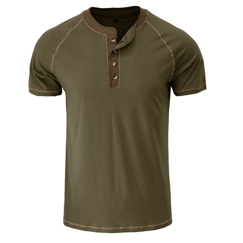 Soft Cotton Fabric Henley Collar T-Shirt