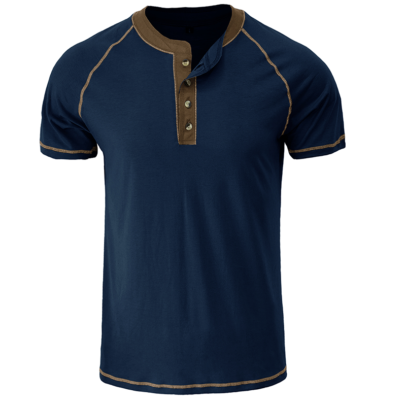 Soft Cotton Fabric Henley Collar T-Shirt