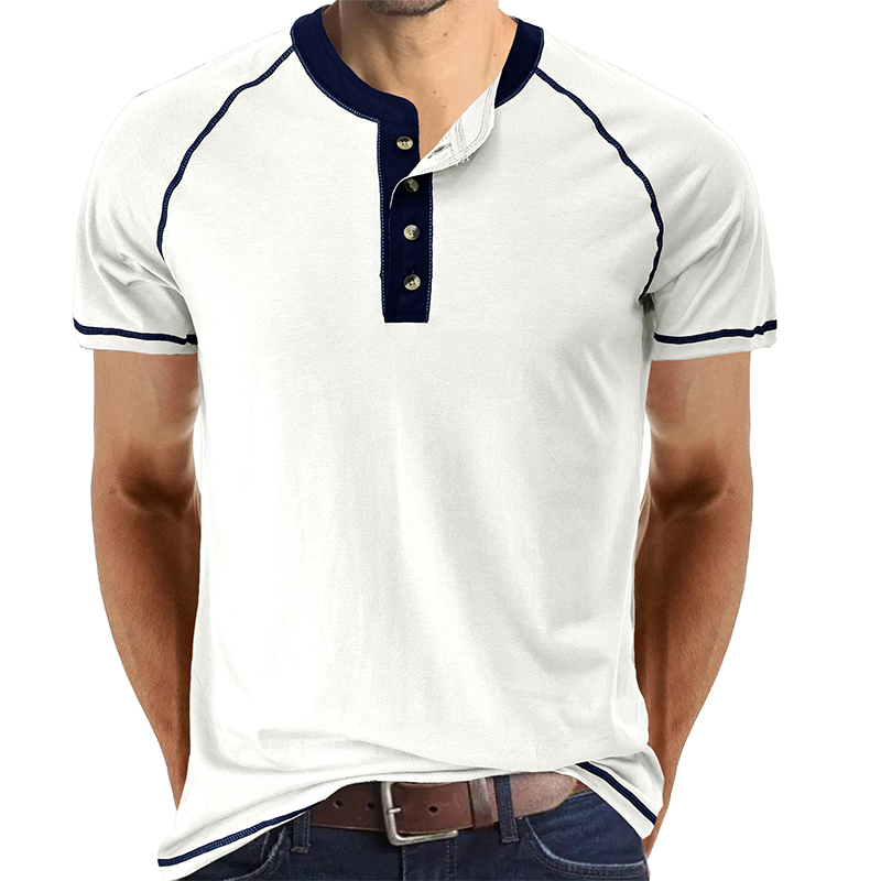 Soft Cotton Fabric Henley Collar T-Shirt