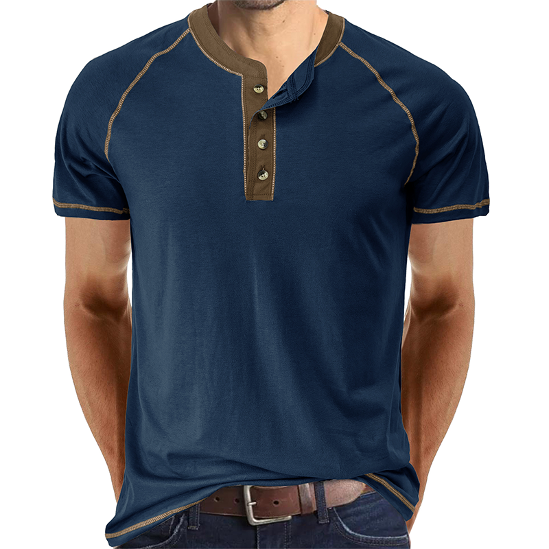 Soft Cotton Fabric Henley Collar T-Shirt