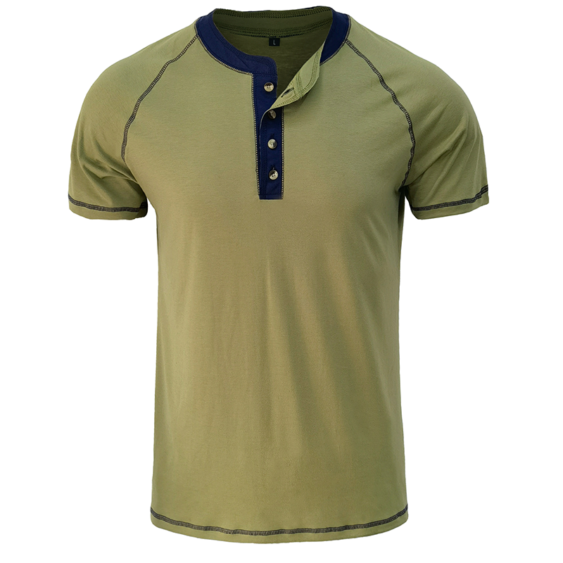 Soft Cotton Fabric Henley Collar T-Shirt