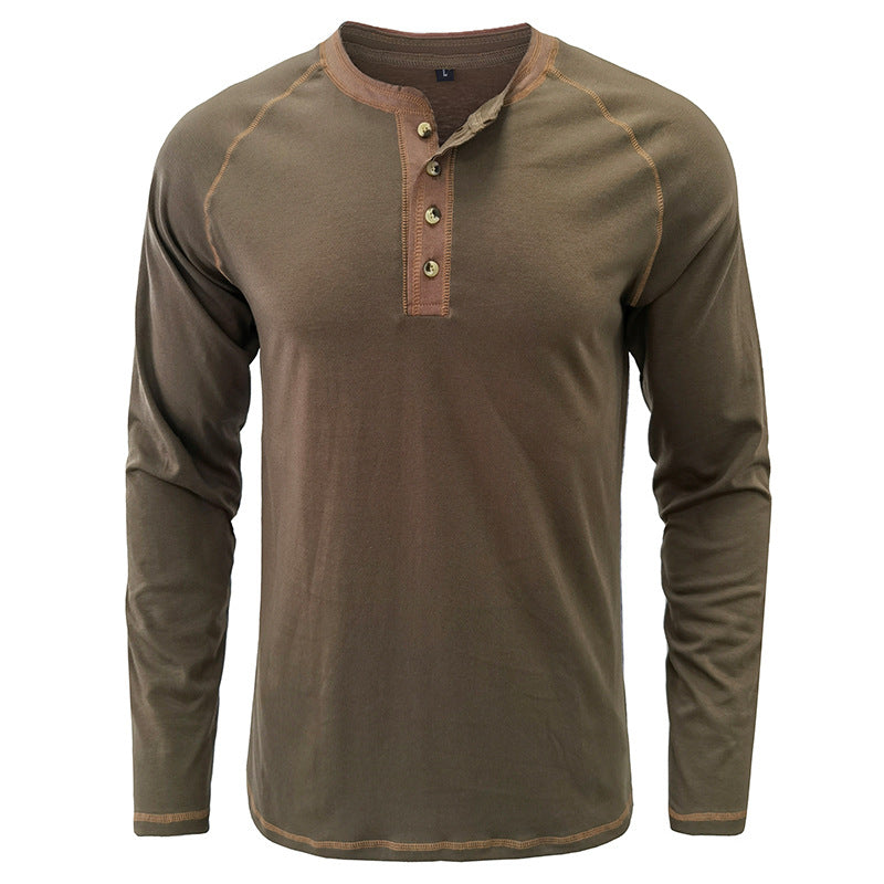 Soft Cotton Fabric Henley Collar T-Shirt