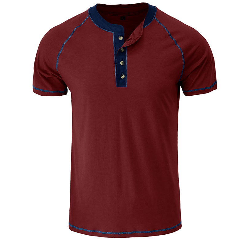 Soft Cotton Fabric Henley Collar T-Shirt