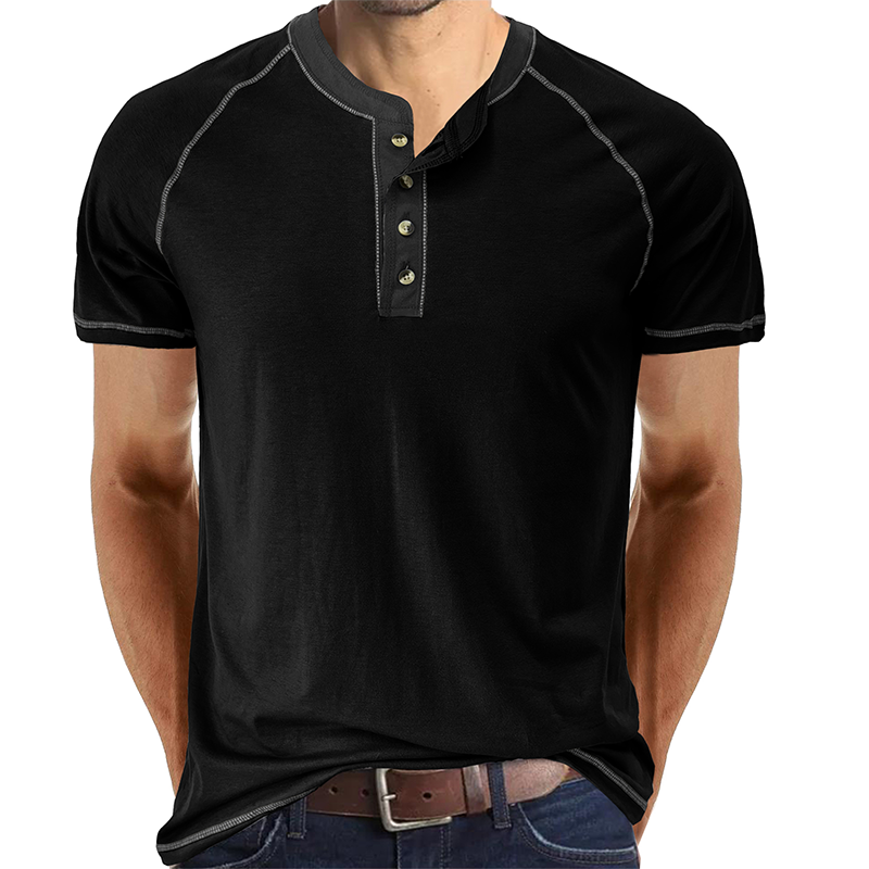 Soft Cotton Fabric Henley Collar T-Shirt