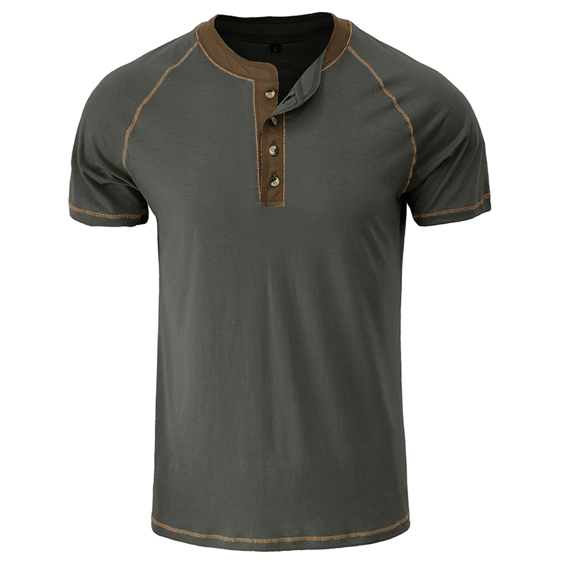 Soft Cotton Fabric Henley Collar T-Shirt