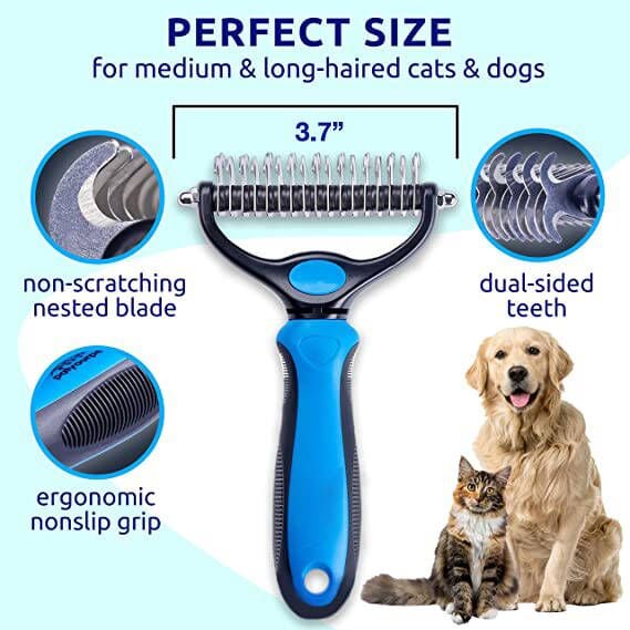 Undercoat Rake for Cats & Dogs - Safe Dematting Comb for Easy Mats & Tangles Removing