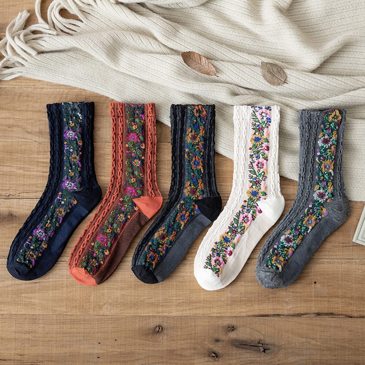 Vintage Embroidered Floral Socks(Christmas Sale)