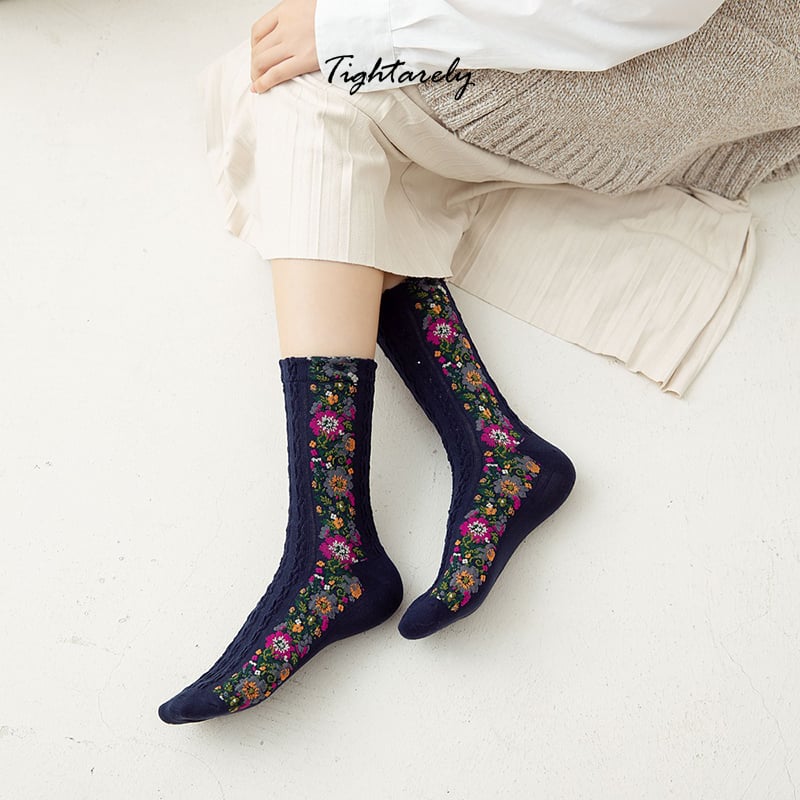 Vintage Embroidered Floral Women Socks - New Year Sale