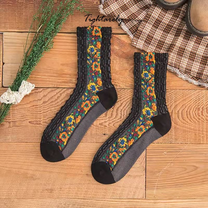 Vintage Embroidered Floral Women Socks - New Year Sale