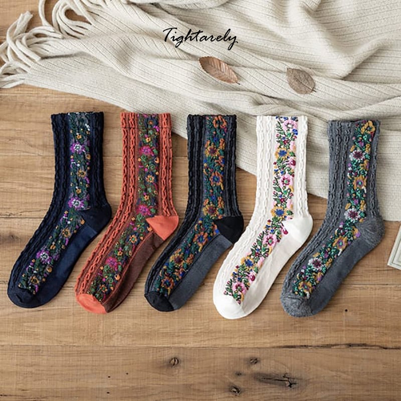 Vintage Embroidered Floral Women Socks - New Year Sale