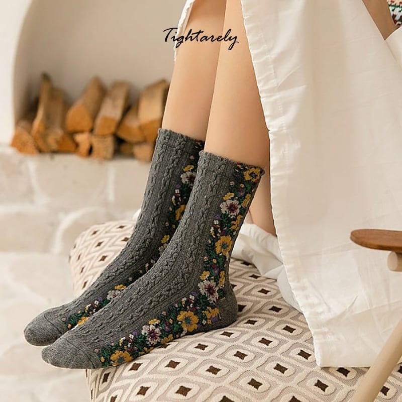 Vintage Embroidered Floral Women Socks - New Year Sale