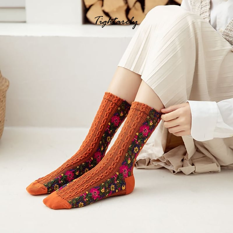 Vintage Embroidered Floral Women Socks - New Year Sale