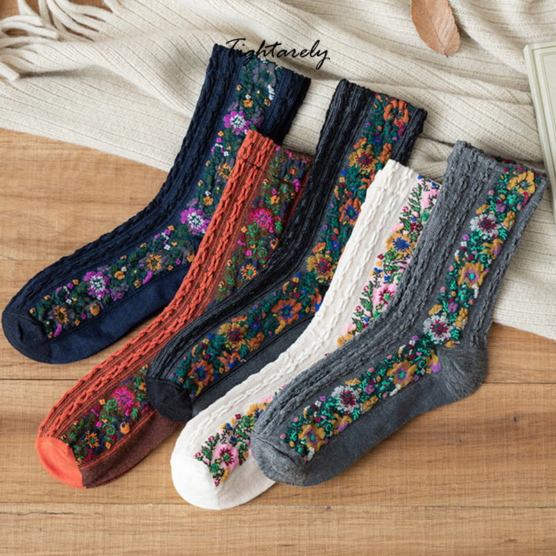 Vintage Embroidered Floral Women Socks - New Year Sale