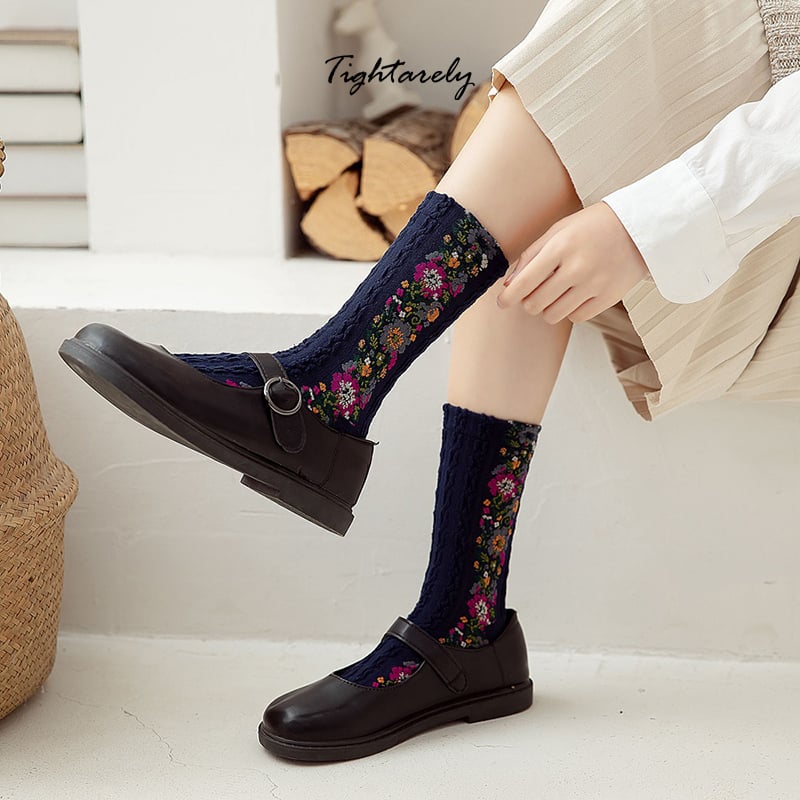 Vintage Embroidered Floral Women Socks - New Year Sale