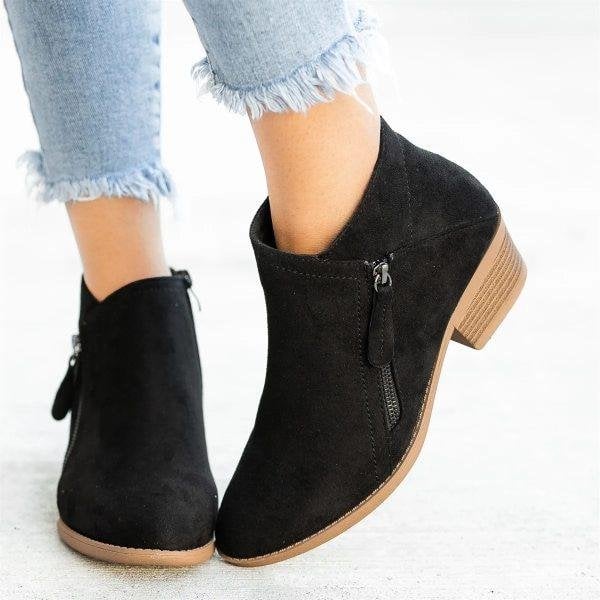 Women’S Chunky Heel Side Zip Ankle Boots