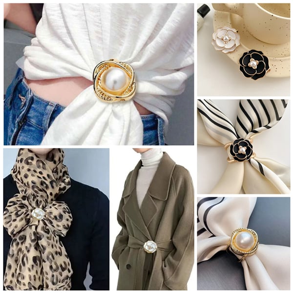 Women's Elegant Pearl Floral Scarf Ring Clip Buy 3 Get 1 Free