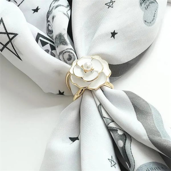 Women's Elegant Pearl Floral Scarf Ring Clip Buy 3 Get 1 Free