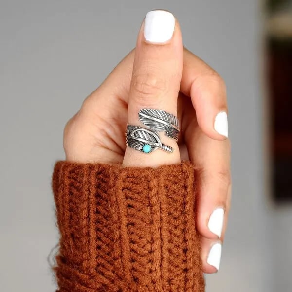 40% OFF FOR Mother's Day - Boho Feather Turquoise Adjustable Ring (Buy 2 Get Extra 20% OFF)