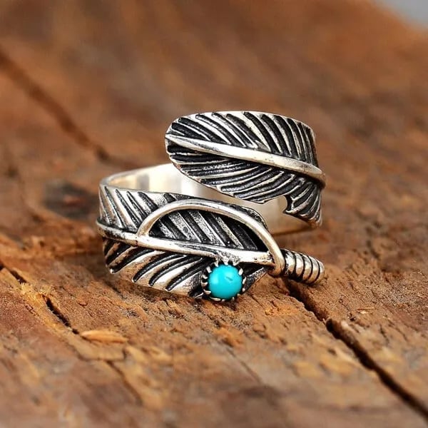 40% OFF FOR Mother's Day - Boho Feather Turquoise Adjustable Ring (Buy 2 Get Extra 20% OFF)