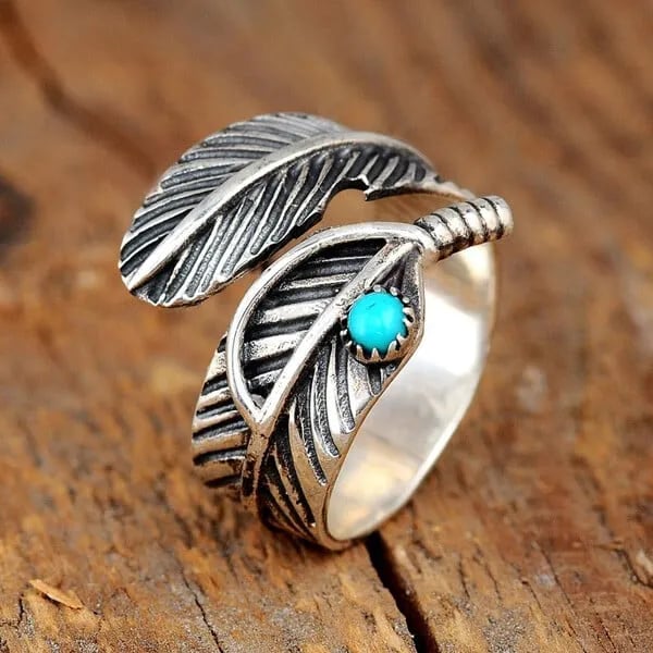 40% OFF FOR Mother’s Day – Boho Feather Turquoise Adjustable Ring (Buy 2 Get Extra 20% OFF)