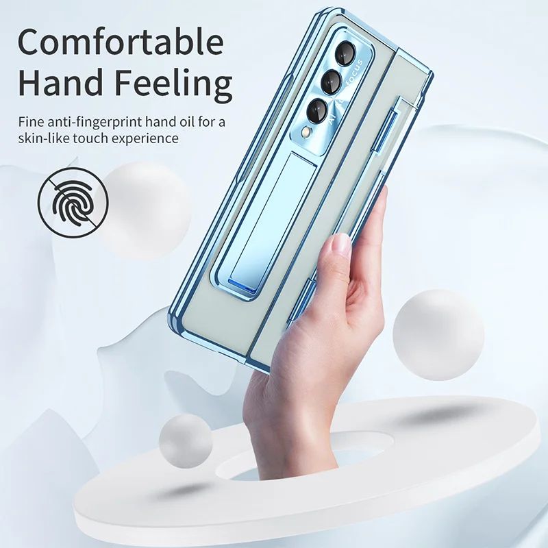 Applicable To Samsung Zfold3/Zfold4 Flat Hinge Folding Electroplated Lens Film Mobile Phone Case