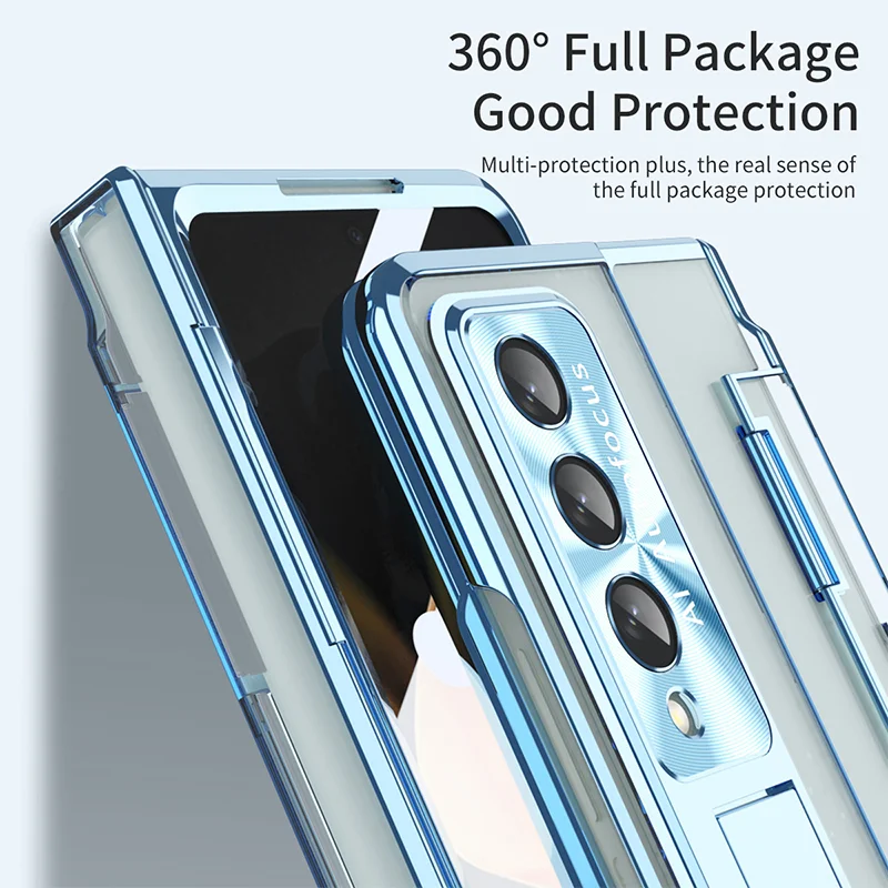 Applicable To Samsung Zfold3/Zfold4 Flat Hinge Folding Electroplated Lens Film Mobile Phone Case