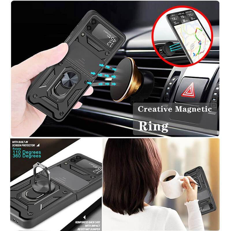 Drop Tested Cover with Magnetic Kickstand Car Mount Protective Case for Samsung Galaxy Z Flip3 Flip4 5G