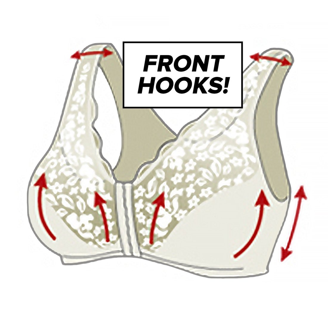 Front hooks, stretch-lace, super-lift, and posture correction – ALL IN ONE BRA