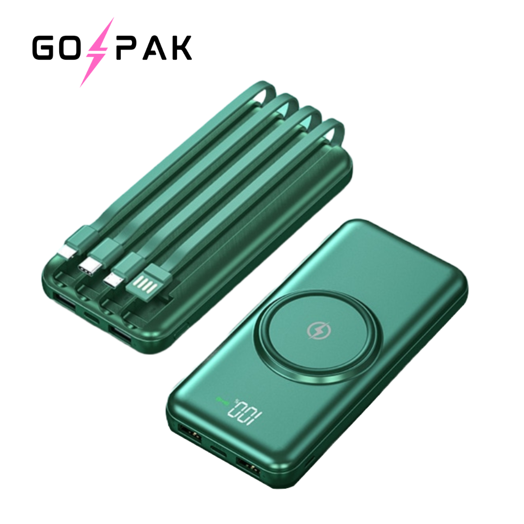 GOPAK Portable Power Bank w/ Charging cables + Wireless Charging