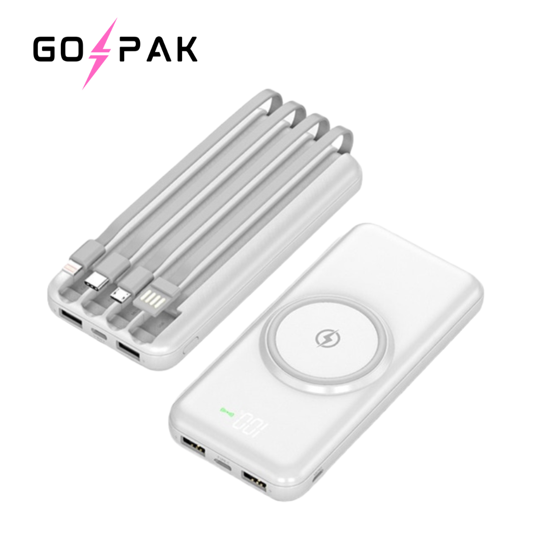 GOPAK Portable Power Bank w/ Charging cables + Wireless Charging