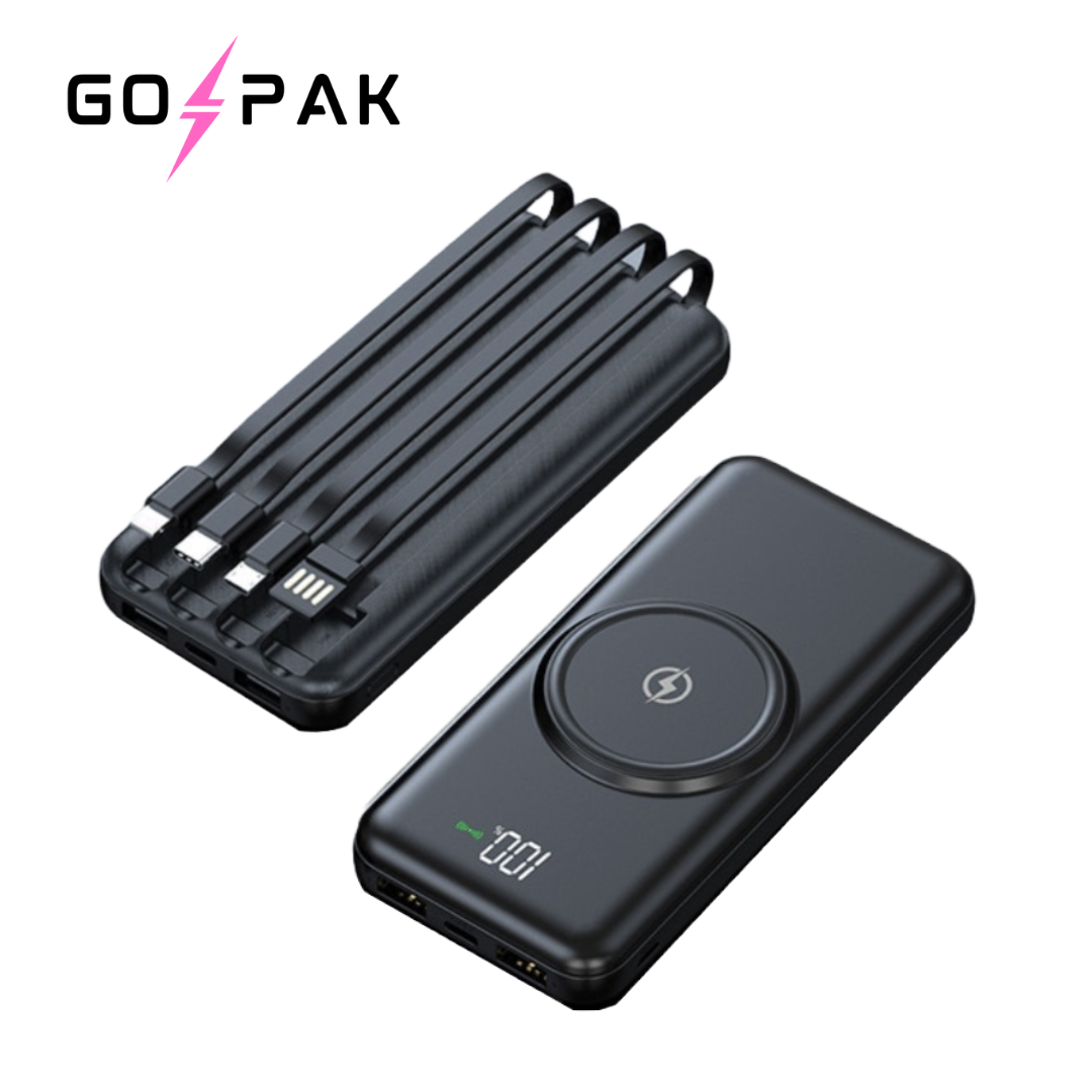 GOPAK Portable Power Bank w/ Charging cables + Wireless Charging