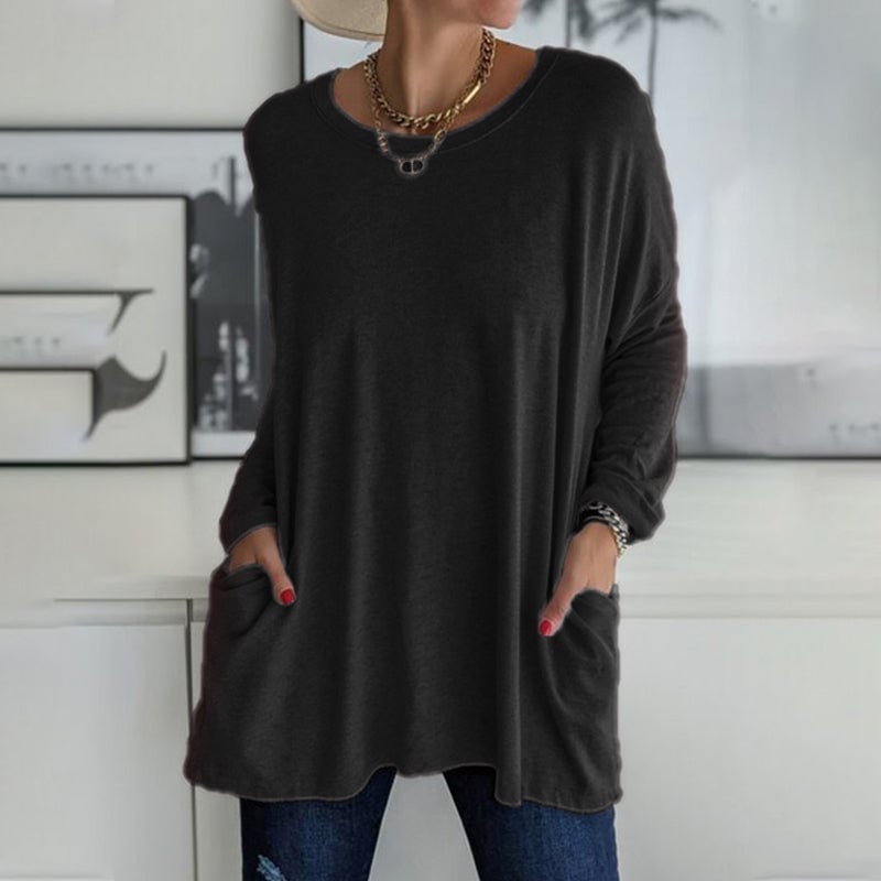 HOT SALE -49% OFF - Round Neck Long Sleeve Pocket Solid T-Shirt