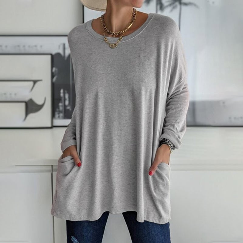 HOT SALE -49% OFF - Round Neck Long Sleeve Pocket Solid T-Shirt