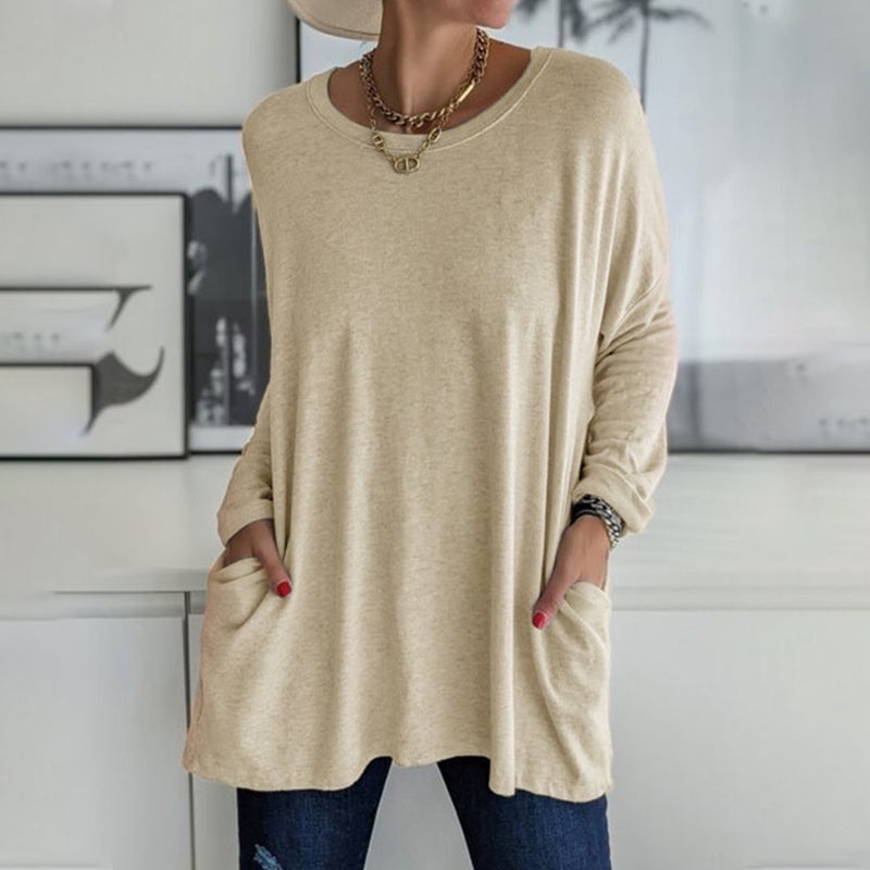 HOT SALE -49% OFF - Round Neck Long Sleeve Pocket Solid T-Shirt