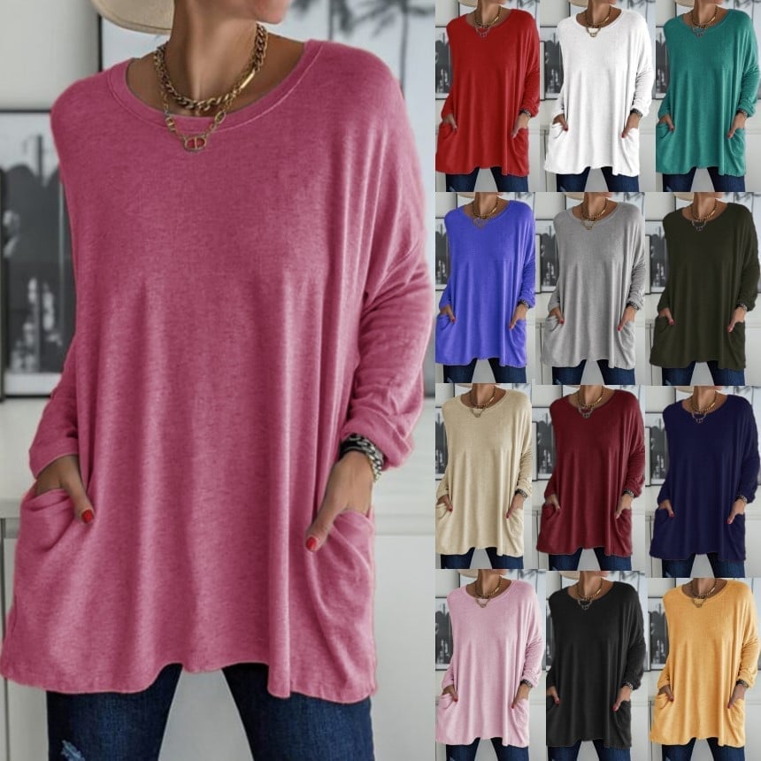 HOT SALE -49% OFF - Round Neck Long Sleeve Pocket Solid T-Shirt