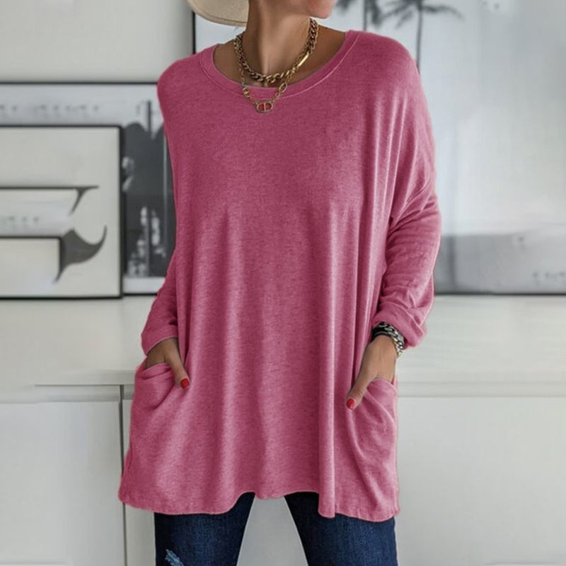 HOT SALE -49% OFF - Round Neck Long Sleeve Pocket Solid T-Shirt