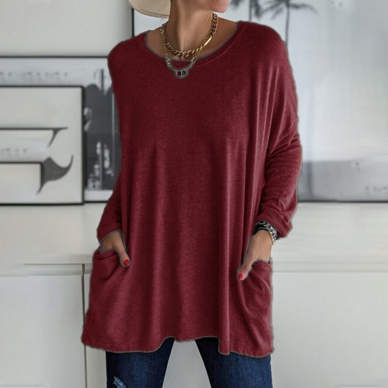 HOT SALE -49% OFF - Round Neck Long Sleeve Pocket Solid T-Shirt