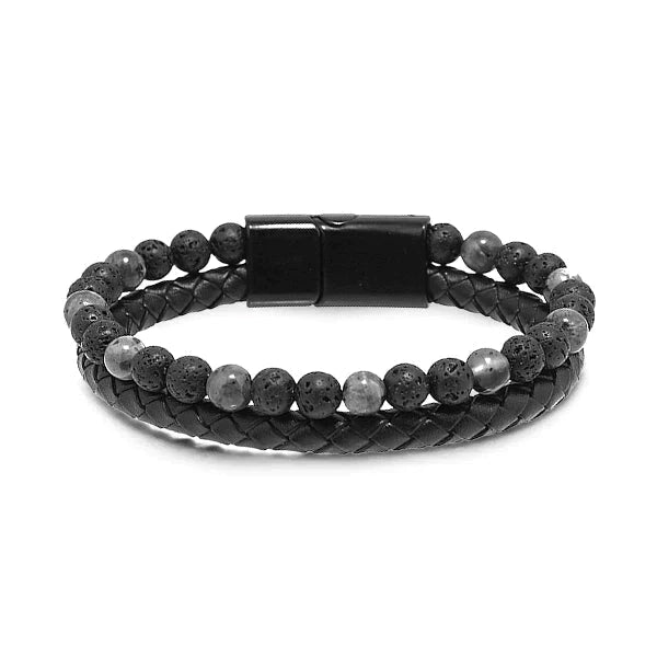 Human + Pro Magnetic Buckle Natural Lava Volcanic Stone Beaded Bracelet