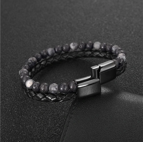 Human + Pro Magnetic Buckle Natural Lava Volcanic Stone Beaded Bracelet